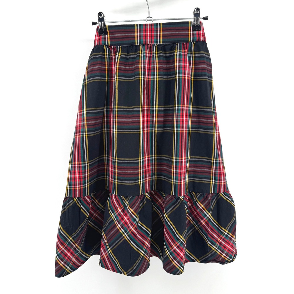 J.Crew Midi Skirt Women 6 Black Tartan Plaid Ruffle Bow Holiday Preppy Festive
